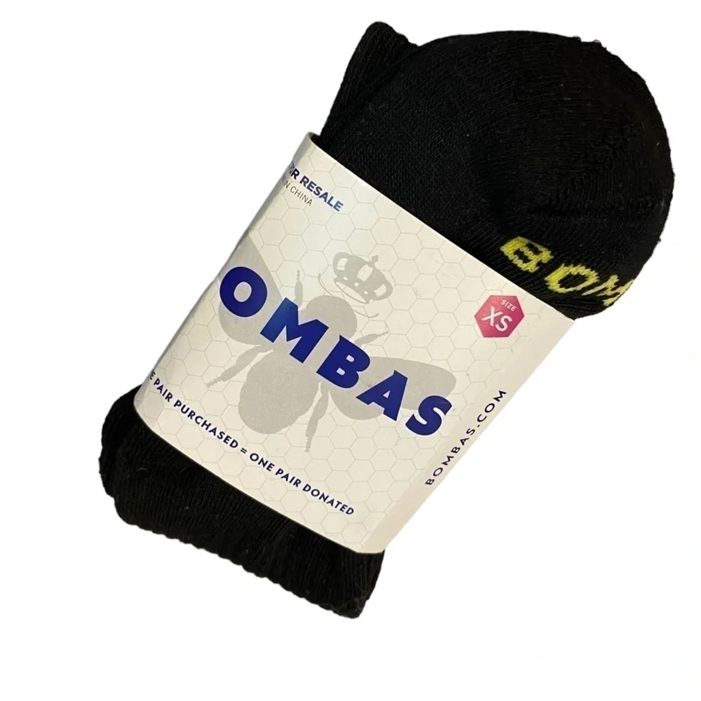 Bombas Youth Black Crew Socks 1 Pair - New XS